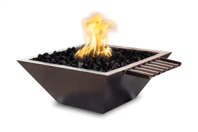 The Outdoor Plus 30" Maya Fire & Water Bowl – Wave Scupper - Copper Vein