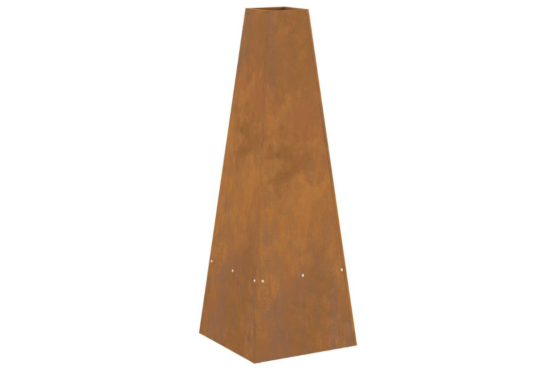 High-Quality Fire Pit with Log Storage 35 x 35 x 100 cm in Rusty Brown Weathering Steel