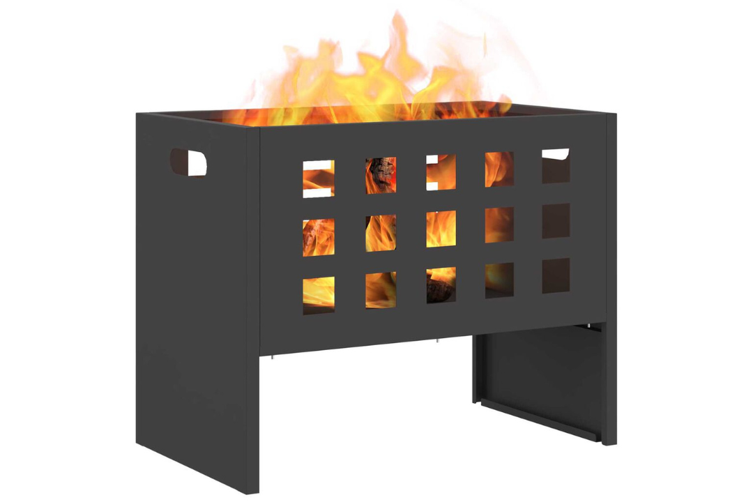 Fire Pit Rectangular 50 x 30 x 40 cm in Black Powder-Coated Finish Cold-Rolled Steel