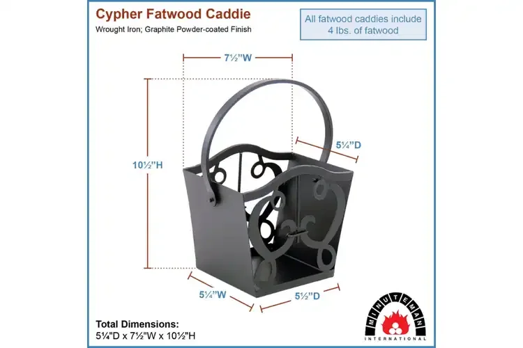 Cypher Fatwood Caddy with 4 lbs. of Fatwood – Wrought Iron, Graphite Finish Specifications