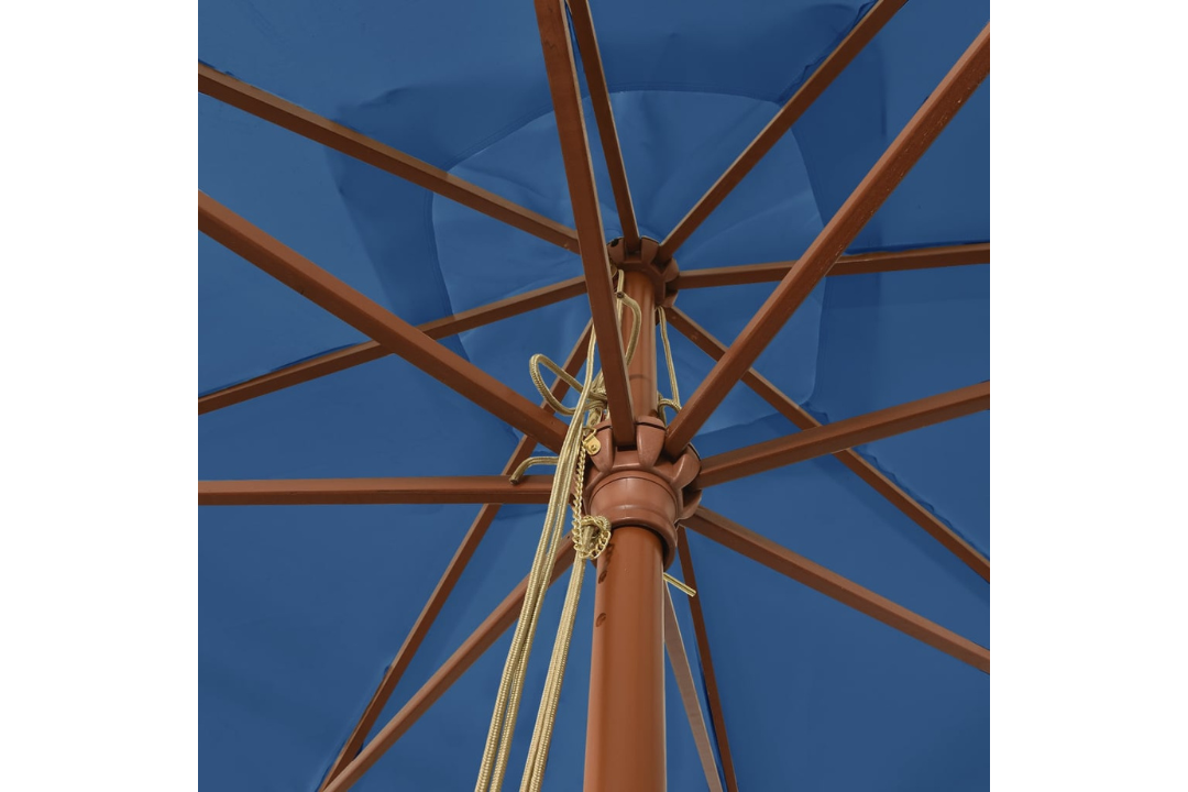 Garden Parasol with Wooden Pole 300x300x273 cm in Azure Blue with Double Pulley System