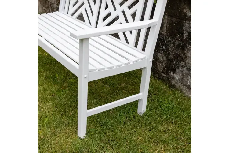 Fretwork Bench in White with UV-Resistant Finish