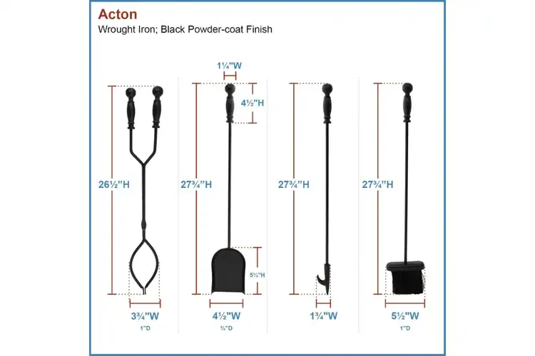 Acton Fireplace Tool Set – 30" Cast & Wrought Iron with Stand Detailed Information