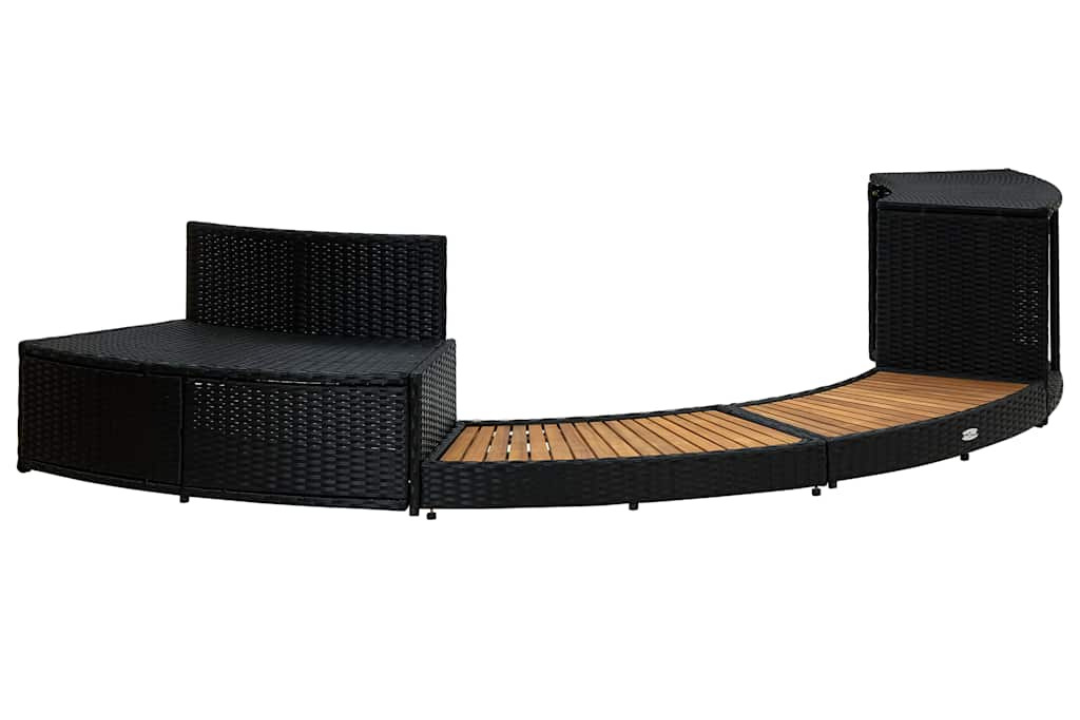 Classic Spa Surround Black Poly Rattan and Acacia Wood with Storage & Mini Sofa