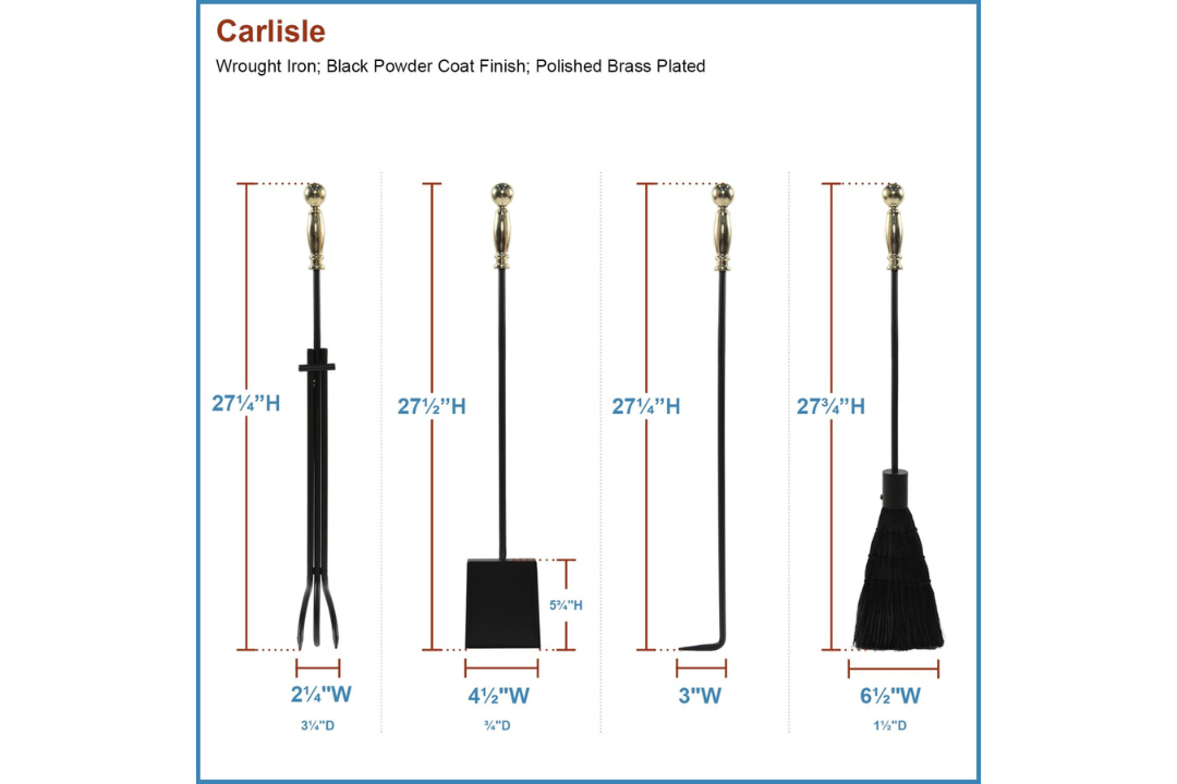 Carlisle Fireplace Tool Set in Black & Polished Brass Tools Set Details