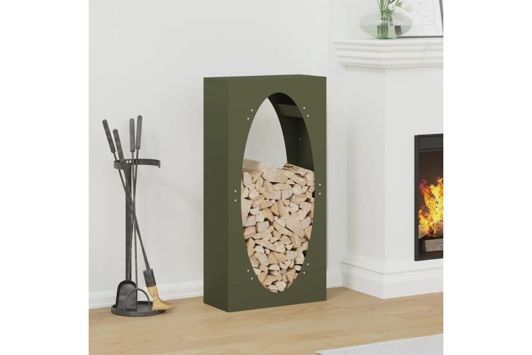 Firewood Rack 50 x 23 x 100 cm in Olive Green Made of Cold-Rolled Steel