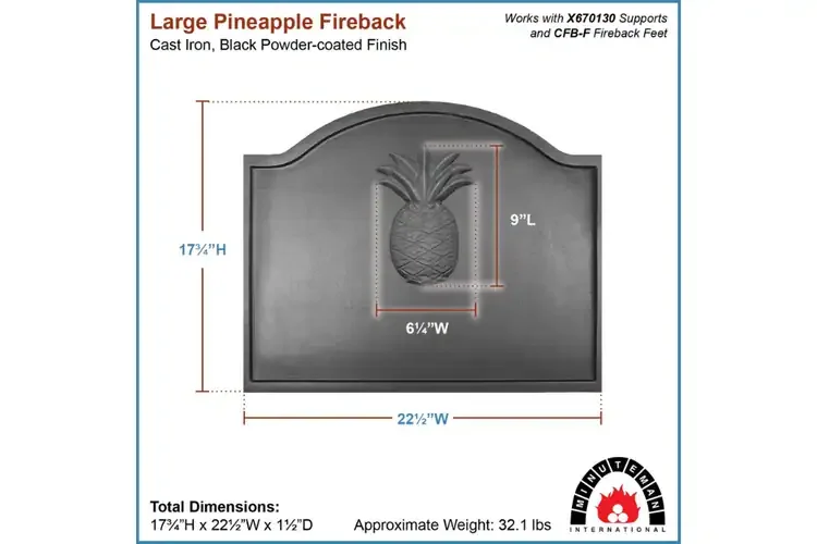 Large Pineapple Cast Iron Fireback – Fireplace Heat Reflector Specifications