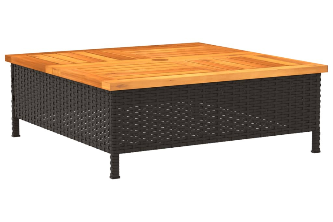 Durable Parasol Base Cover Black & Brown – 70x70x25 cm Poly Rattan & Acacia