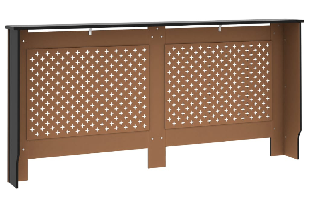 Radiator Cover MDF 172 x 19 x 81.5 cm – Modern Slatted Cabinet in Black with Cross-Pattern Slats