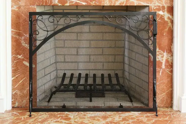 Sterling Flat Fireplace Screen – Wrought Iron with Scroll Design