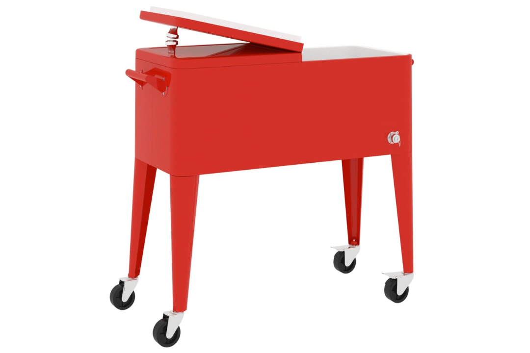 Red Cooler Cart with Wheels 92x43x89 cm – 80 Quart Outdoor Party Cooler Powder Coated Iron