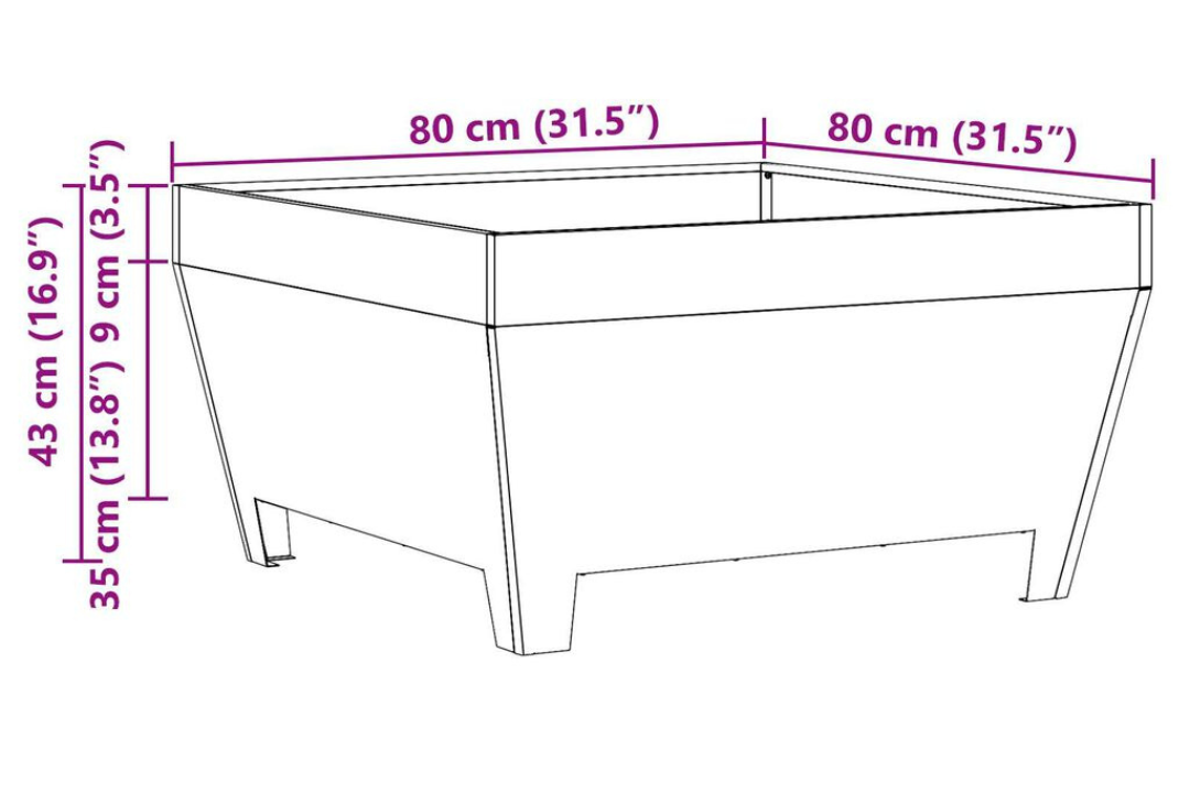 Fire Pit Square 80 x 80 x 43 cm Steel in Rusty Brown Weathering Steel Specifications