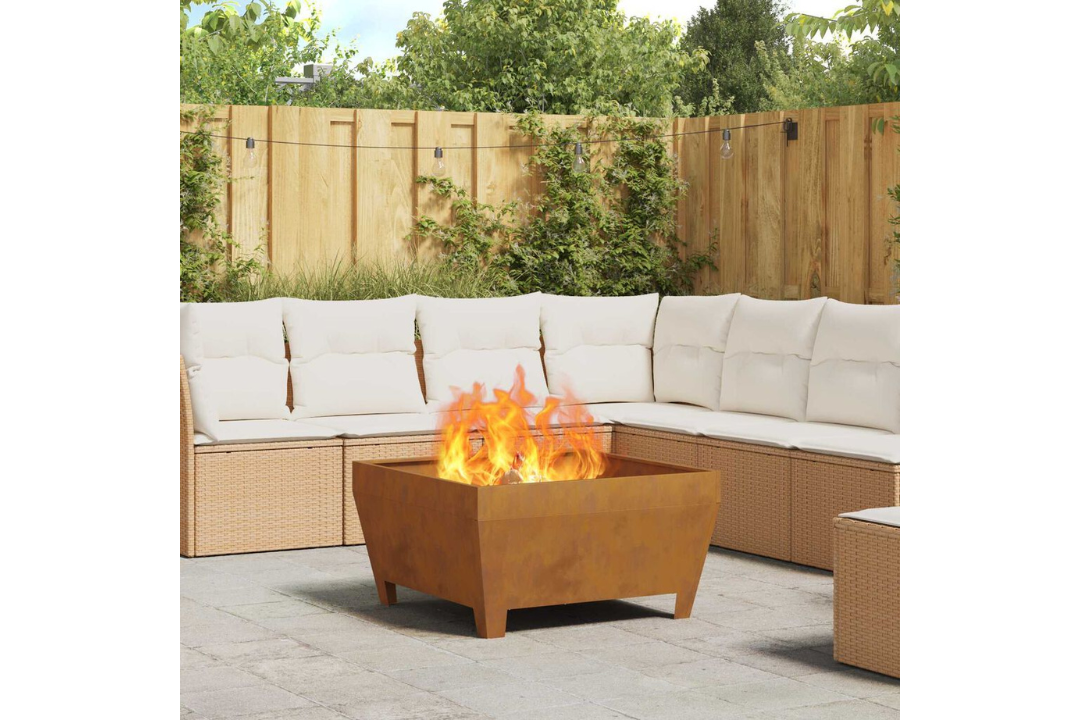 Fire Pit Square 80 x 80 x 43 cm Steel in Rusty Brown Weathering Steel