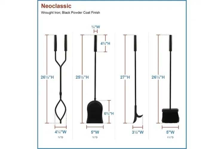 Neoclassic Fireplace Tool Set in Black & Square Base Parts Information