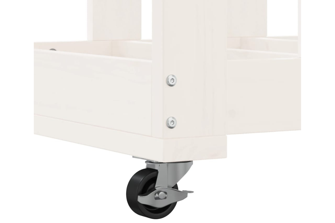 Log Holder with Smooth Rolling Wheels 40x49x110 cm Solid Pine Wood Firewood Rack in White
