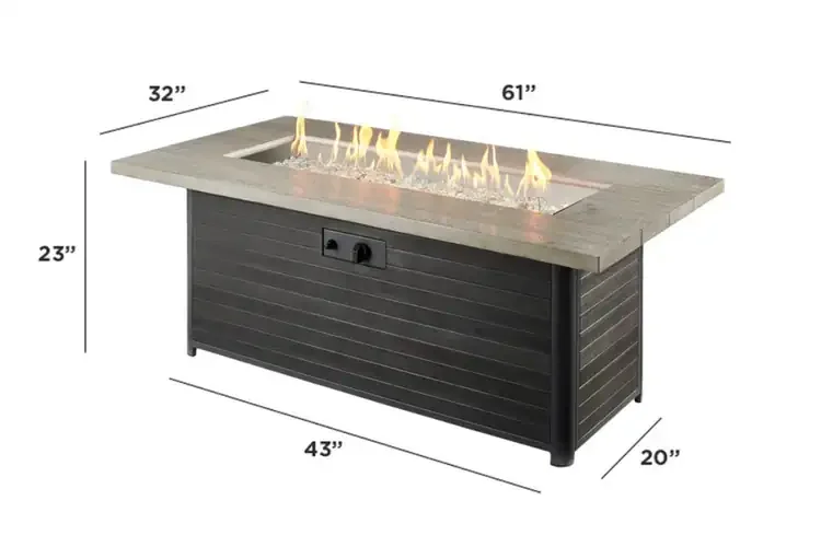 Cedar Ridge 61" Linear Gas Fire Pit Table Dimension