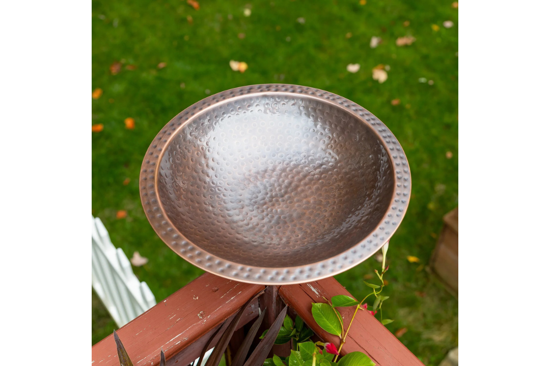 14" Hammered Burnt Copper Birdbath for 4x4 Posts Made from Solid Hammered Brass