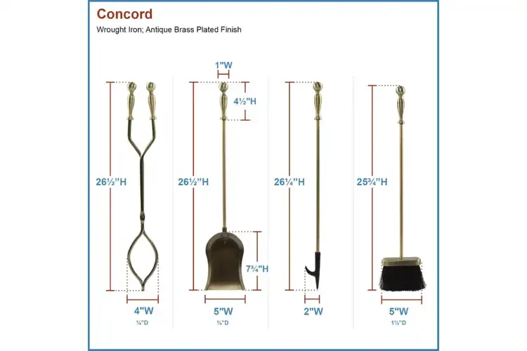 Concord Fireplace Tool Set – Antique Brass Finish, Cast & Wrought Iron Detailed Information