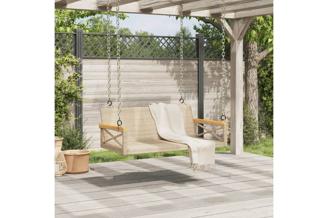 Swing Bench Poly Rattan in Beige Made from PE Rattan