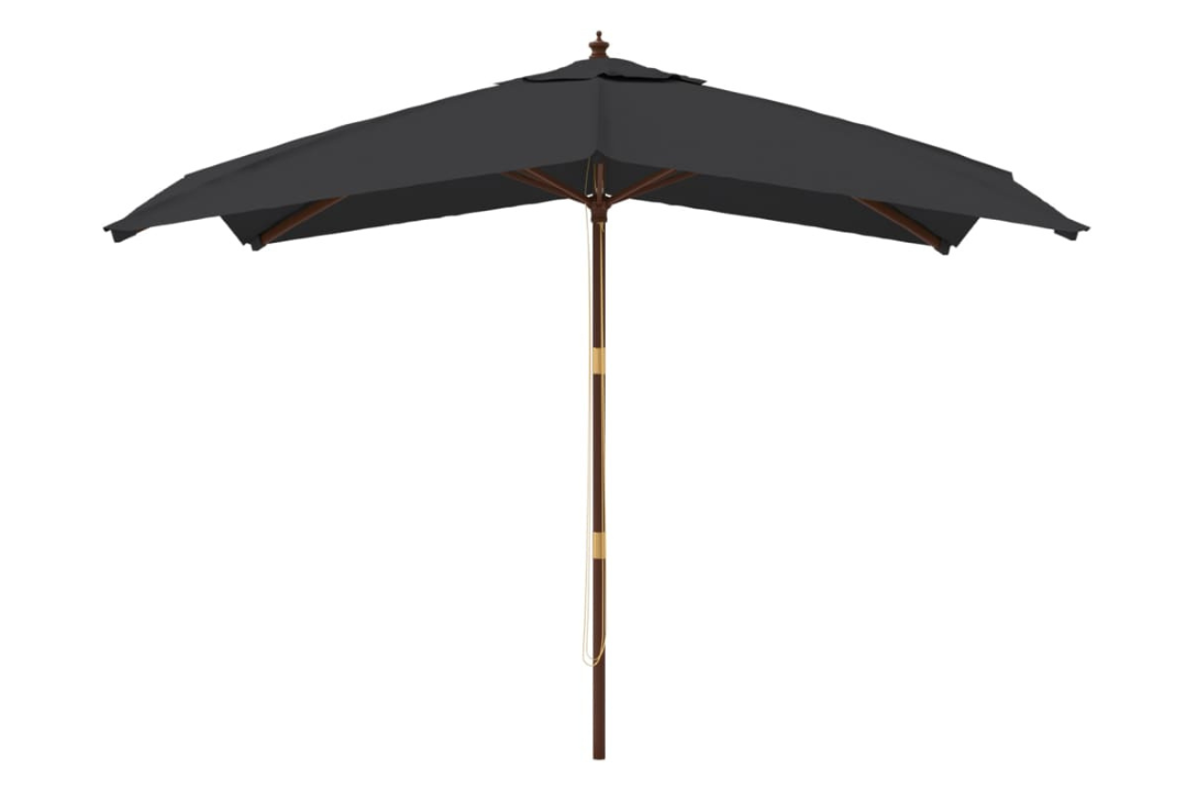 Garden Parasol with Wooden Pole 300x300x273 cm in Black with Laminated 8 Bamboo Ribs