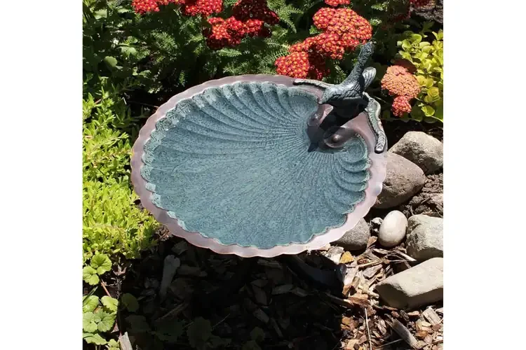 Scallop Shell Birdbath Bowl – Copper-Plated Brass with Verdi Patina