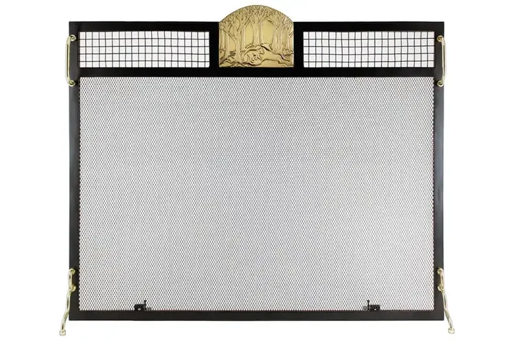 Emblem Flat Fireplace Screen in Forest Fox Polished Brass