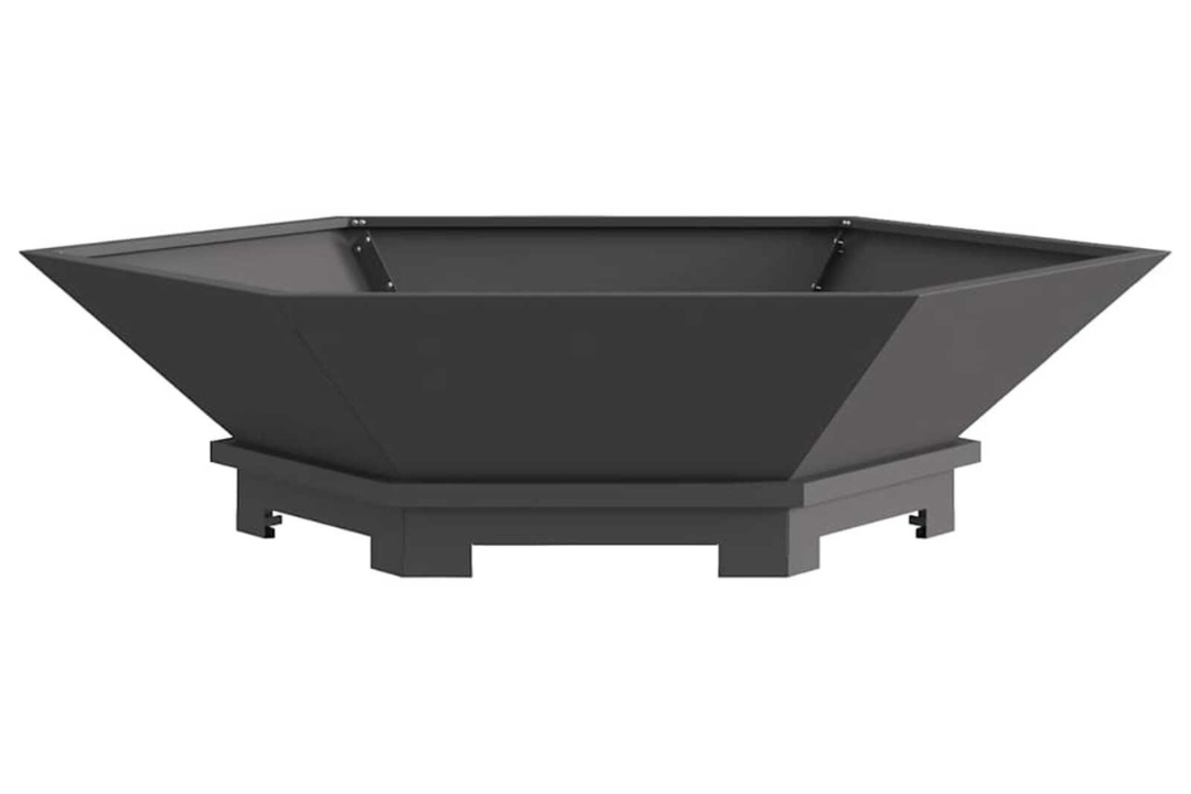 Outdoor Fire Pit Hexagonal Black Cold-Rolled Steel – Outdoor Wood Burning in 100 x 100 x 28 cm