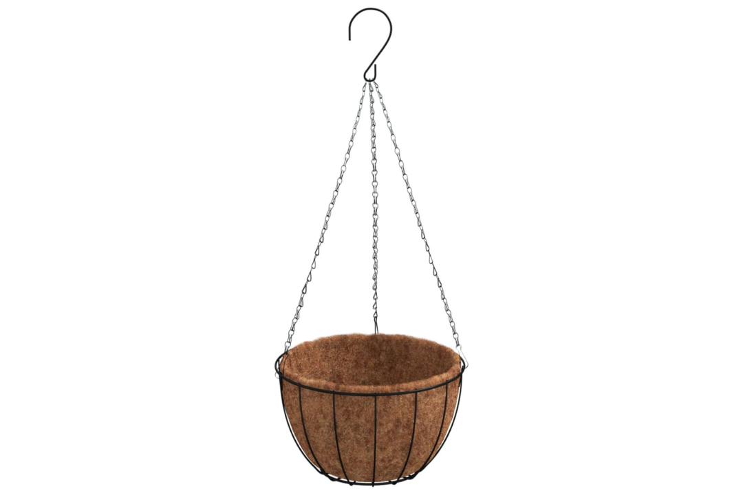 Durable Hanging Planters 4 pcs with Coco Liners Black Steel Ø30x52 cm