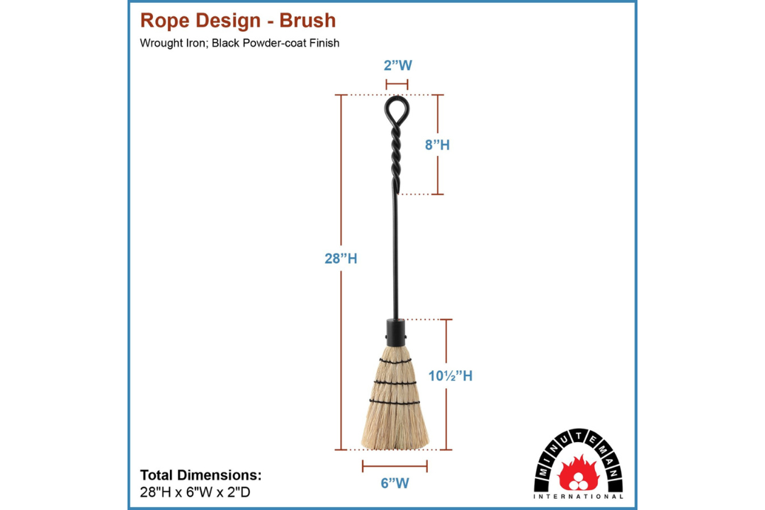 28-Inch Brush Wrought Iron Fireplace Tools with Rope Handles – Black Finish Specifications