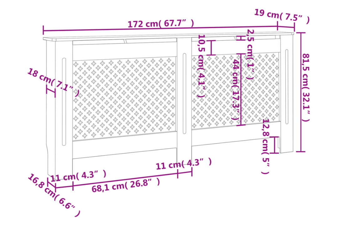 Radiator Cover MDF 172 x 19 x 81.5 cm – Modern Slatted Cabinet in Anthracite Specifications
