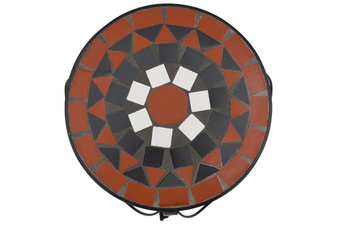 Ceramic Mosaic Plant Stand with Floral Tile Design in Terracotta and White