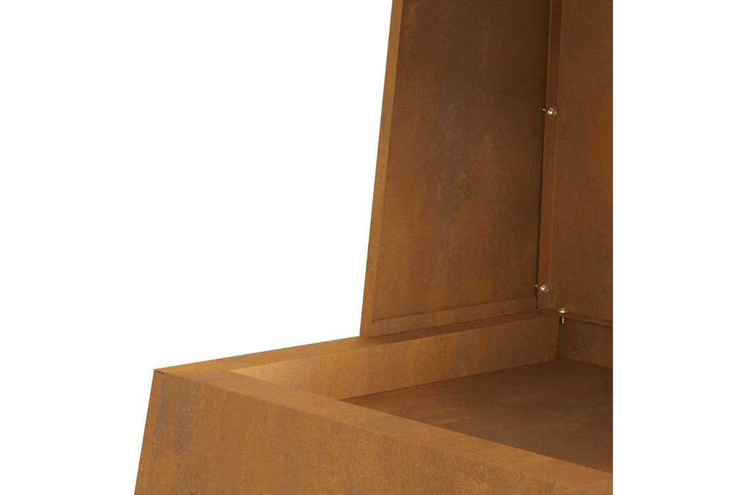 Polished Fire Pit with Log Storage 60 x 35 x 100 cm in Rusty Brown Weathering Steel