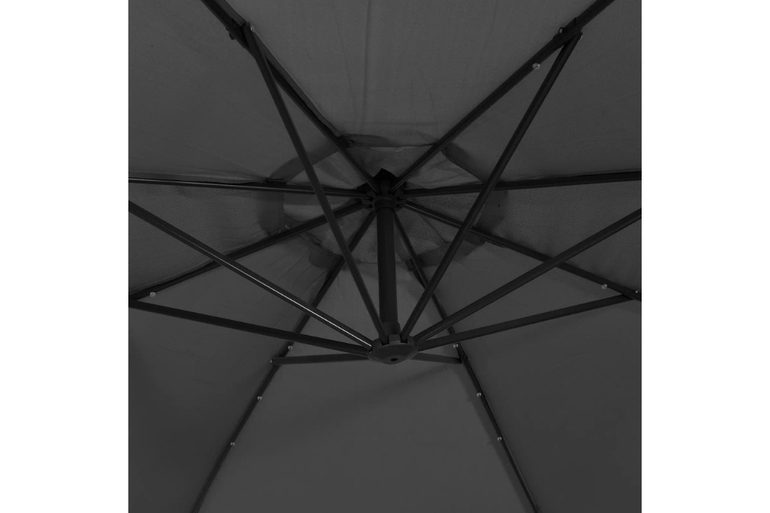 Cantilever Garden Parasol with LED Lights and Metal Pole 350 cm in Anthracite with 8 Ribs