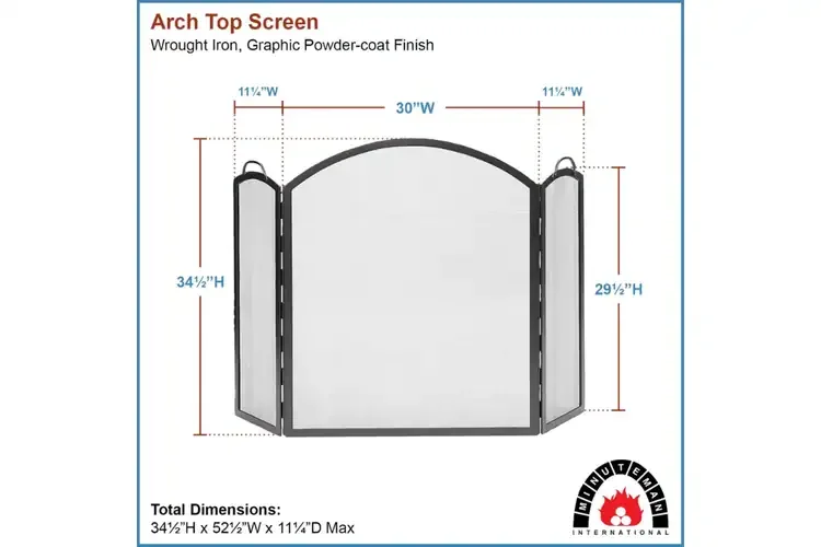 Arched Three-Fold Fireplace Screen – Wrought Iron, Graphite Finish Specifications