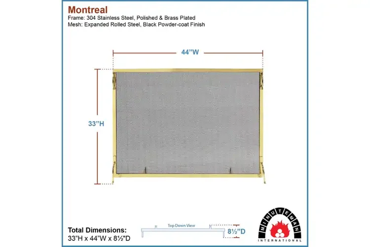 Montreal Fireplace Screens – Polished Brass in 44” x 33” Specifications