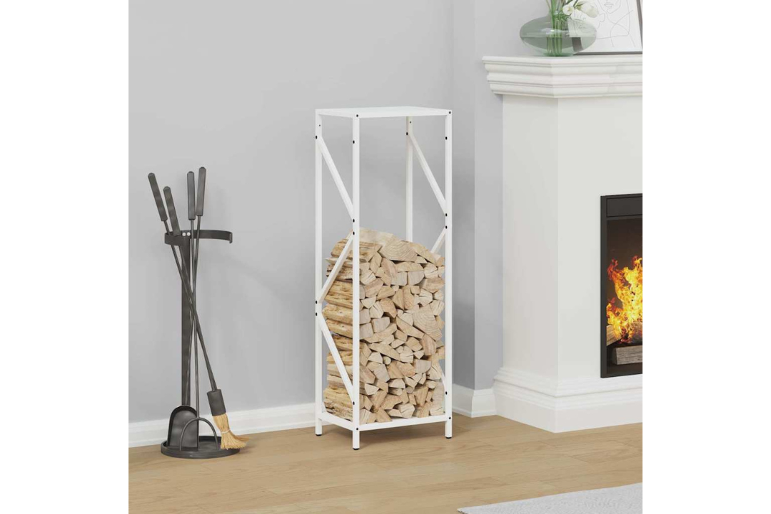 Firewood Rack 34 x 25 x 100 cm in White Made of Cold-Rolled Steel