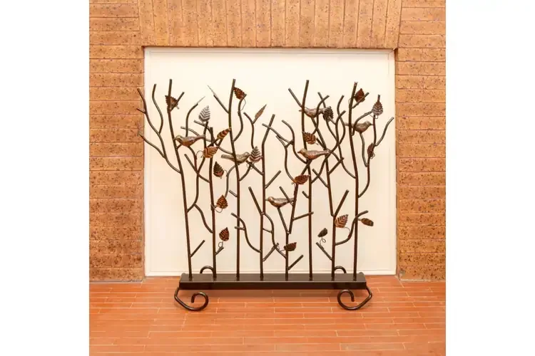 Birds Fireplace Summer Screen – Wrought Iron with Golden Bird Accents
