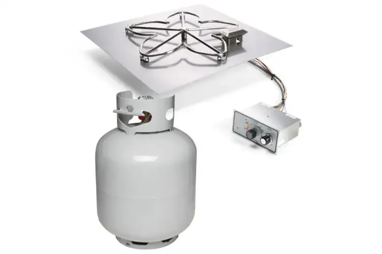 HPC Square Flat Fire Pit Insert Push Button Ignition Standard Burner Small Tank