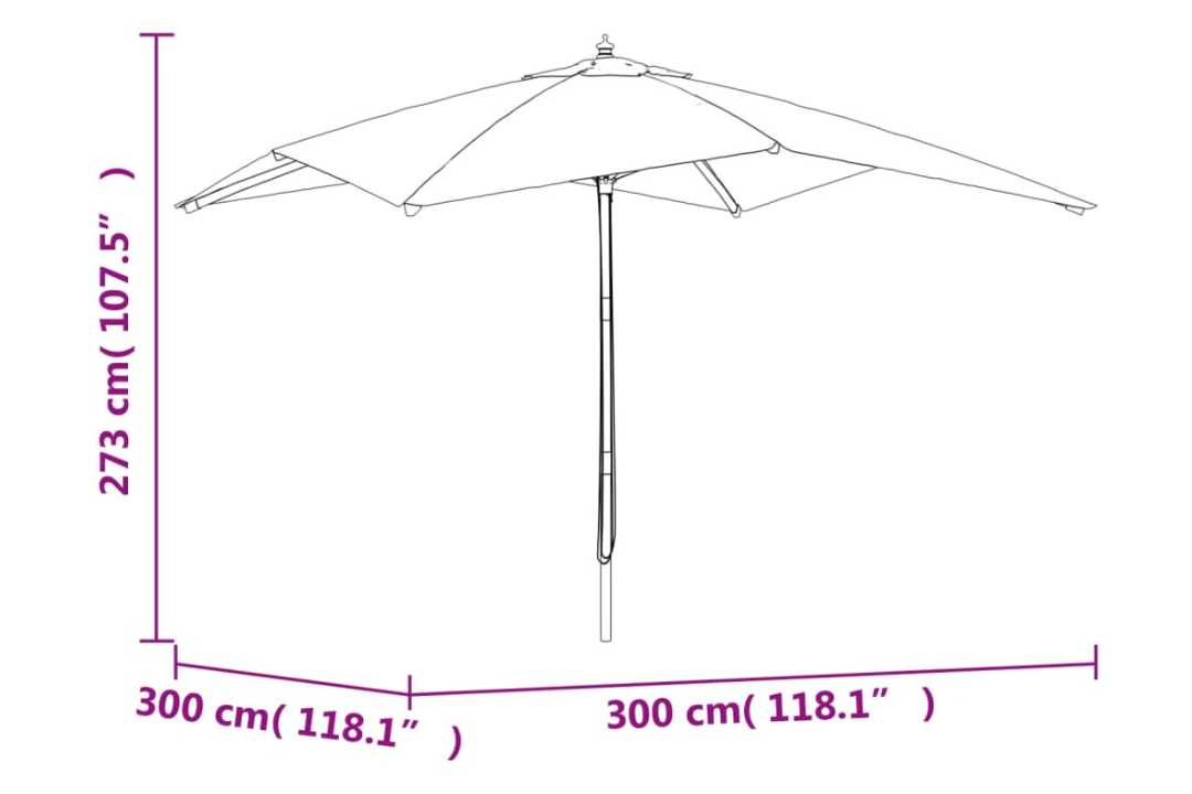 Garden Parasol with Wooden Pole 300x300x273 cm in Black Specifications