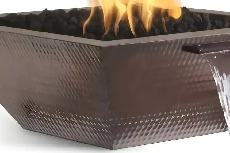 24" Maya Fire & Water Bowl – Hammered Patina Copper