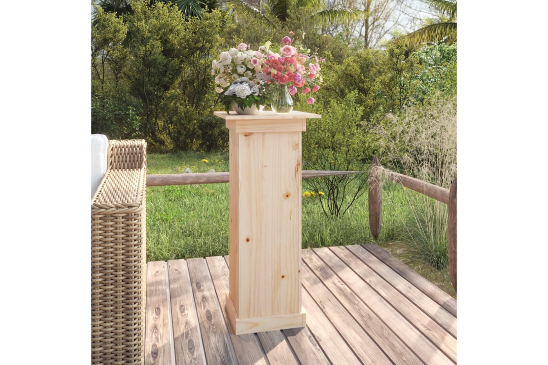 Flower Stand with Decorative Inlays in 40x40x90 cm Made of Solid Pine Wood