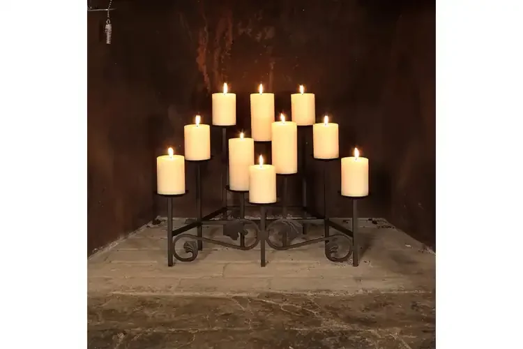 Cathedral Candelabra – 9 Blue Glass Votive Cups