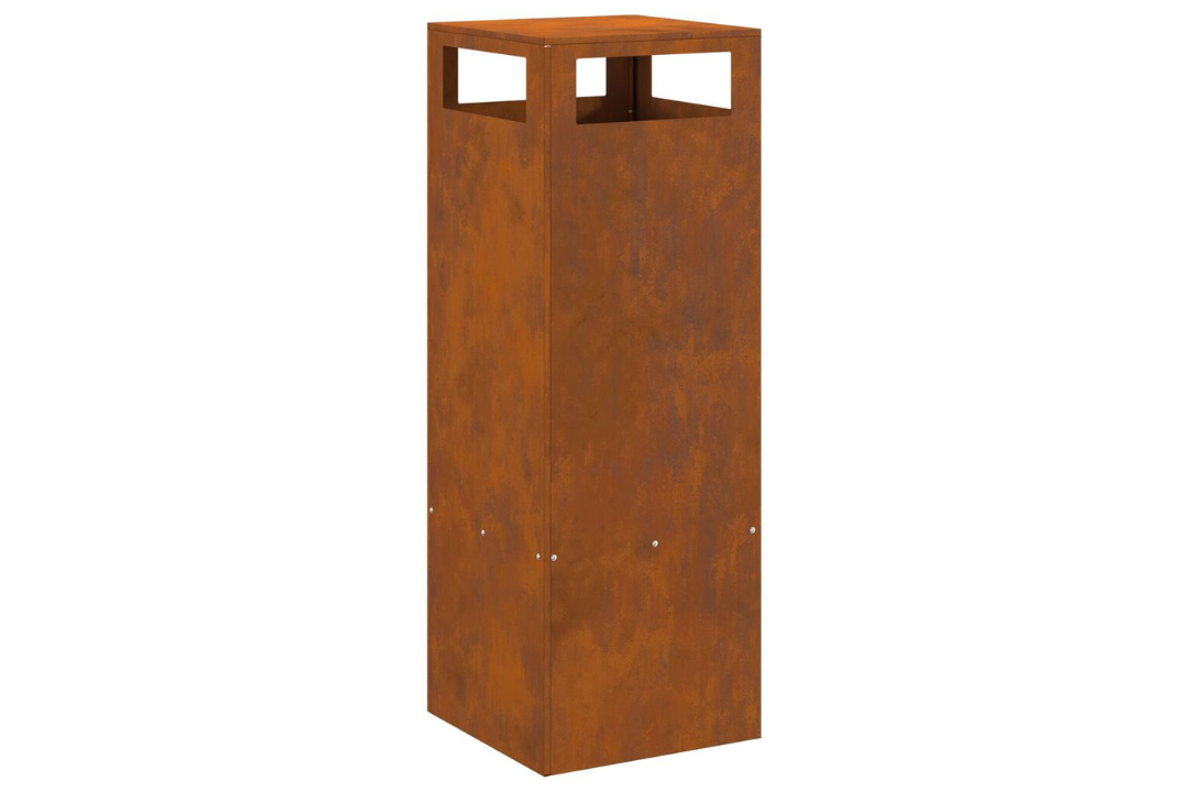 Sleek Square Steel Fire Pit 35 x 35 x 100 cm in Rusty Brown Weathering Steel