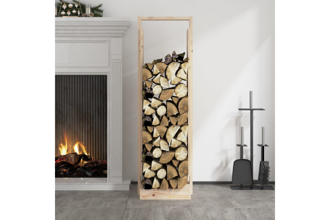 Log Holder 33.5 x 30 x 110 cm Made of Solid Pine Wood – Rustic Firewood Storage