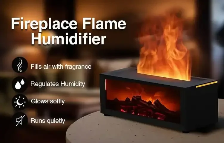 Black Fireplace Flame Humidifier – Simulated Flame Diffuser & Bedroom Mist