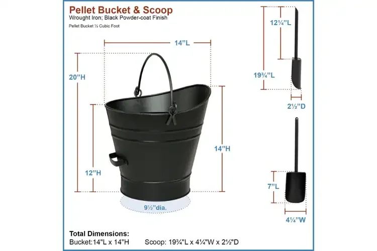Traditional Coal Hod Pellet Bucket – Small with Scoop Specifications