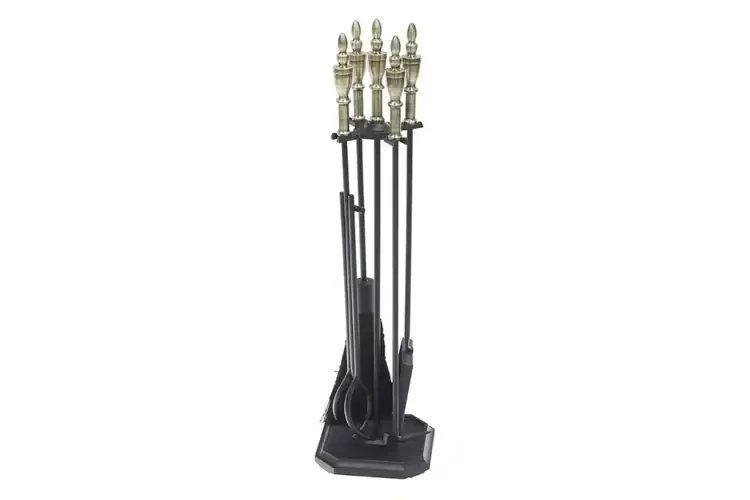 Westford Fireplace Tool Set in Black & Antique Brass Made from Wrought Iron and Cast Iron