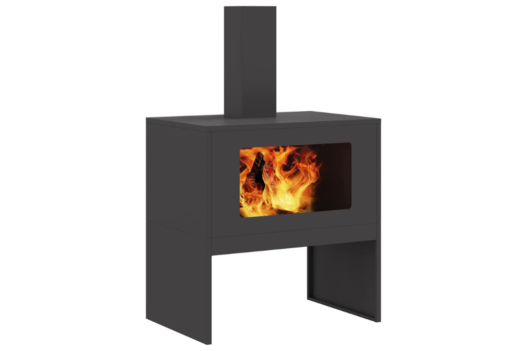 Fire Pit with Chimney 60 x 40 x 96 cm in Matte Black Cold-Rolled Steel