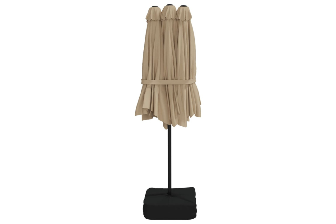 Foldable Double-Head Garden Parasol with LEDs 449x265 cm in Taupe