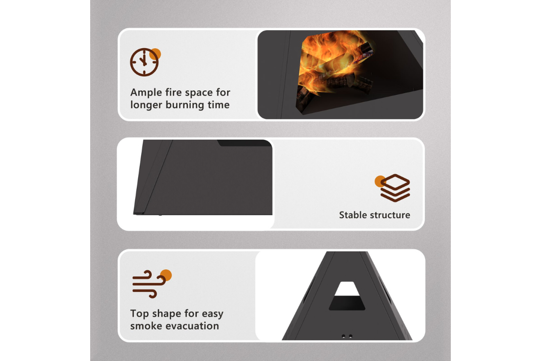 Fire Pit Pyramid 50 x 50 x 51 cm in Black Cold-Rolled Steel Features
